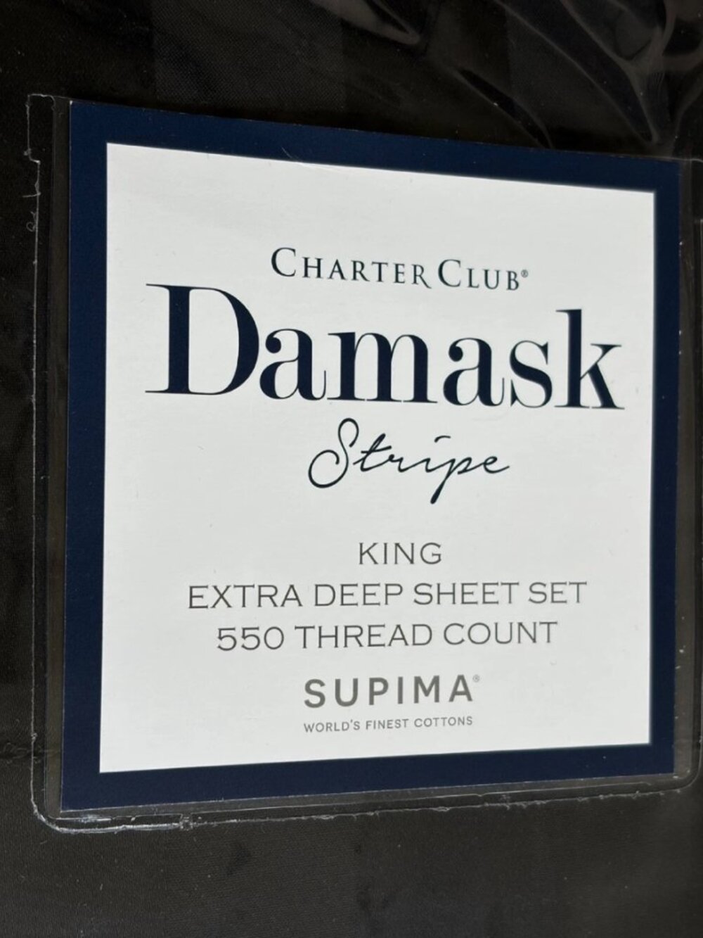 new BLACK STRIPE Charter Club Damask 550TC 100% Cotton KING EXTRA DEEP Sheet Set